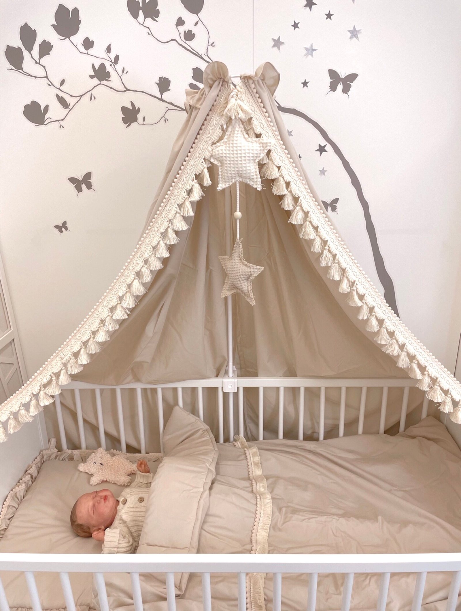 Ciel de lit bohème beige Ciel de lit bohème en coton Oeko-Tex | Image principale beige