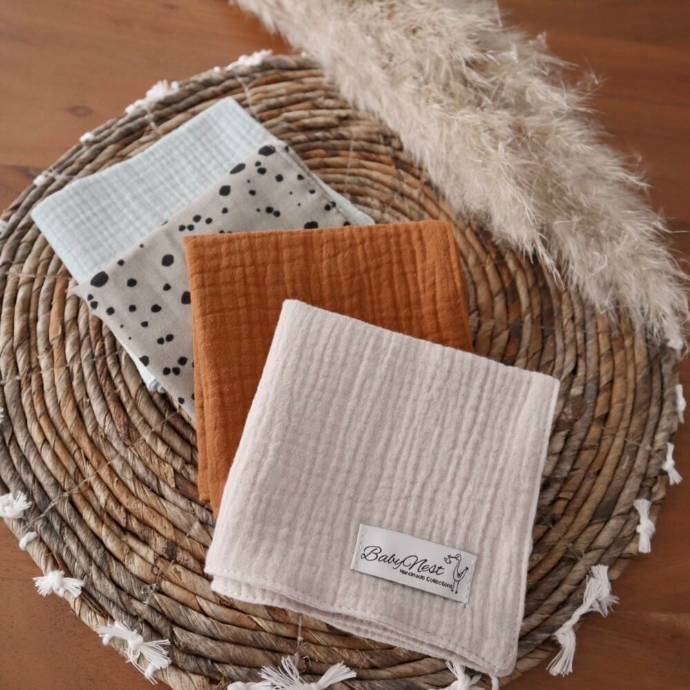 Chiffons en mousseline, lot de 4, confectionnés en mousseline de qualité supérieure, couleur caramel (image principale)