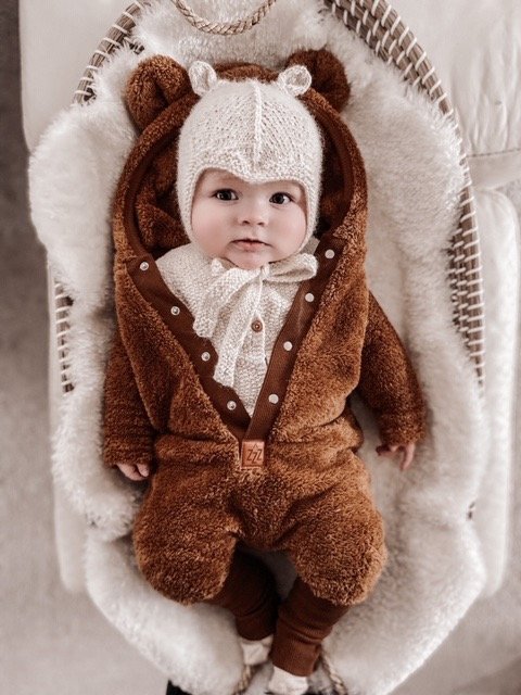 Fleece Overall with Ears|GOTS Baumwolle |Teddy Caramel Zusatzbild-1