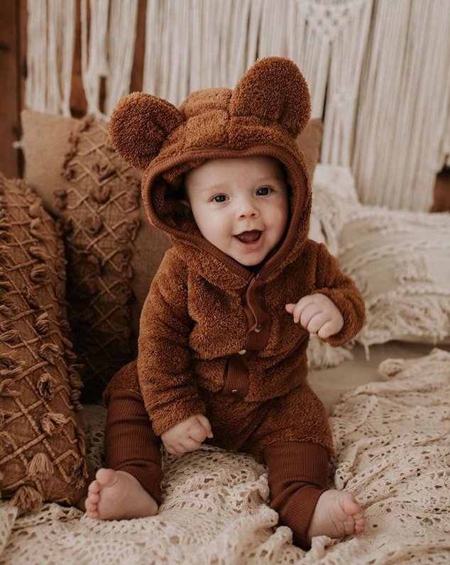 Fleece Overall with Ears|GOTS Baumwolle |Teddy Caramel Hauptbild