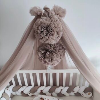 Betthimmel Tüll Taupe mit 2 Pompons Zusatzbild-1