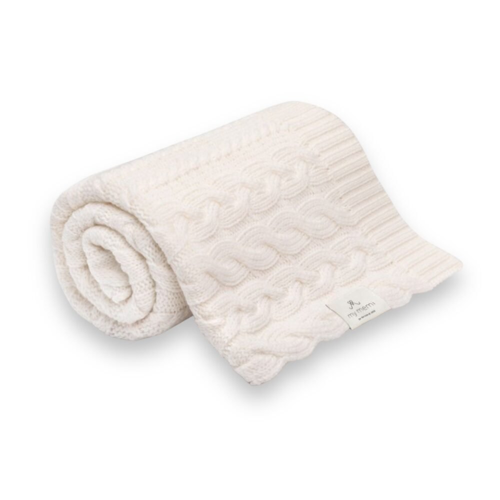MY MEMI | Coperta intrecciata premium in lana merino | Immagine principale color crema