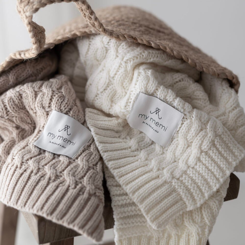 MY MEMI | Coperta in lana merino intrecciata di alta qualità | Crema Immagine aggiuntiva 1