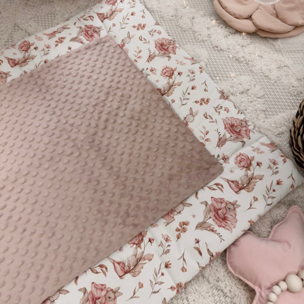 Minky Changing Mat Including Removable Waterproof Pad | Peonies & Bunny Pink Additional Image 1