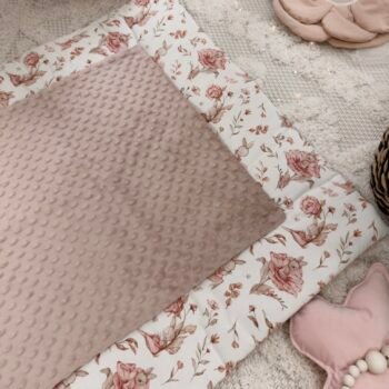 Wickelauflage Minky Inklusive Abnehmbare Wasserdichte Unterlage | Peonies & Bunny Rosa Zusatzbild-1