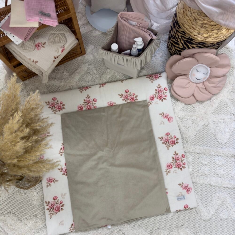 Velvet Changing Mat Including Removable Waterproof Pad | Fall Roses Additional Image-1