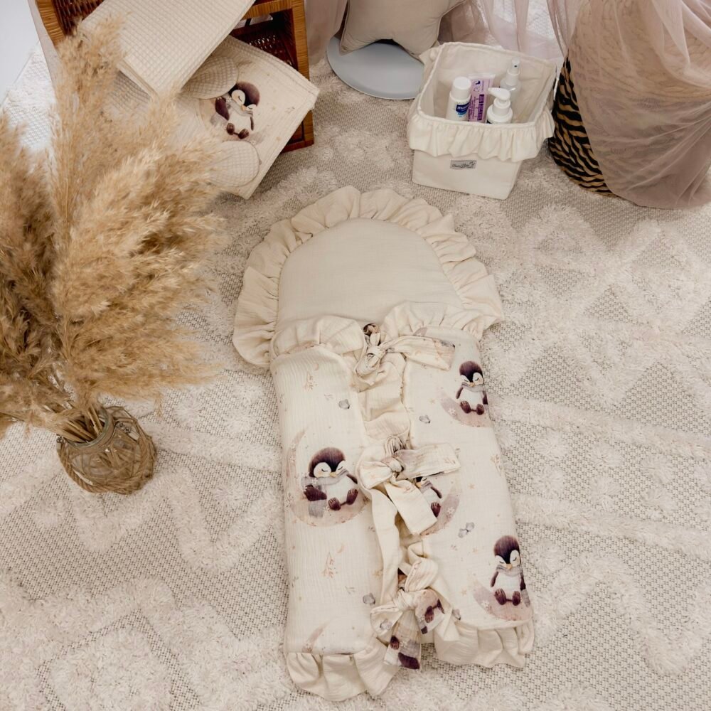 Multifunctional Baby Sleeping Bag | Premium Muslin | 0-8M | Penguin Fly to the Moon Main Image