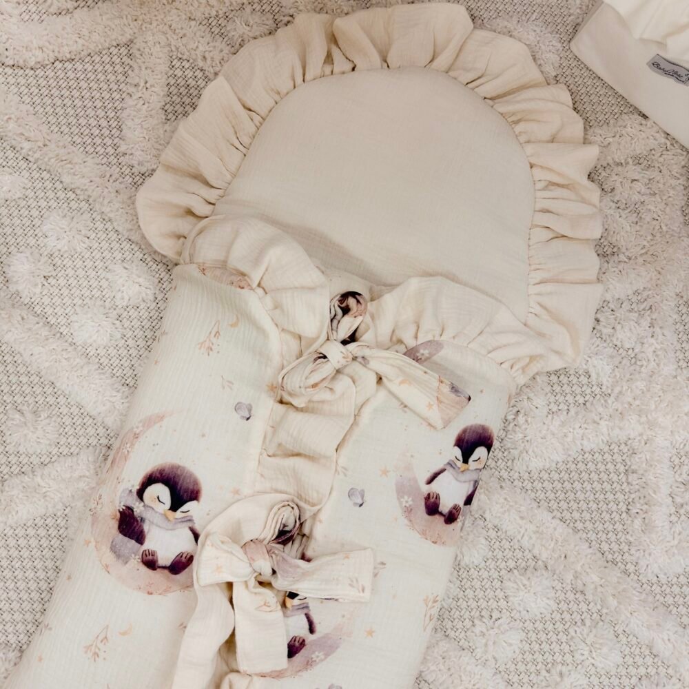 Multifunctional baby sleeping bag | Premium muslin | 0-8 months | Penguin Fly to the Moon (additional image 1)
