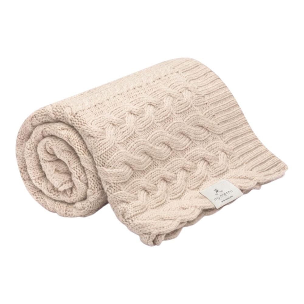 MY MEMI | Coperta intrecciata premium in lana merino | Beige caldo Immagine principale