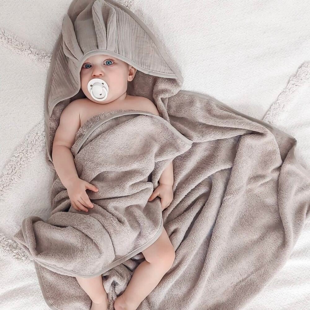 Hooded Baby Towel | Bamboo | Rabbit Ears | Mocha Main Image