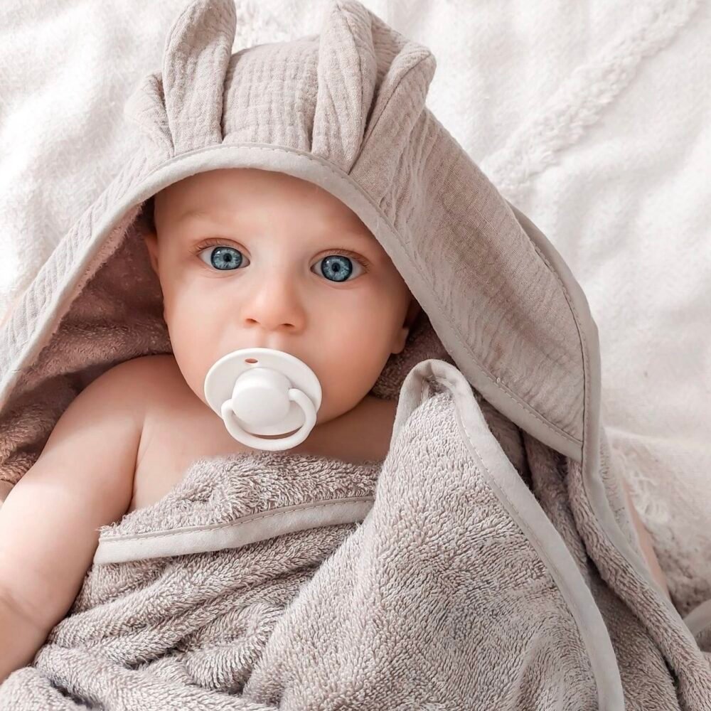 Hooded Baby Towel | Bamboo | Rabbit Ears | Mocha Additional Image 1