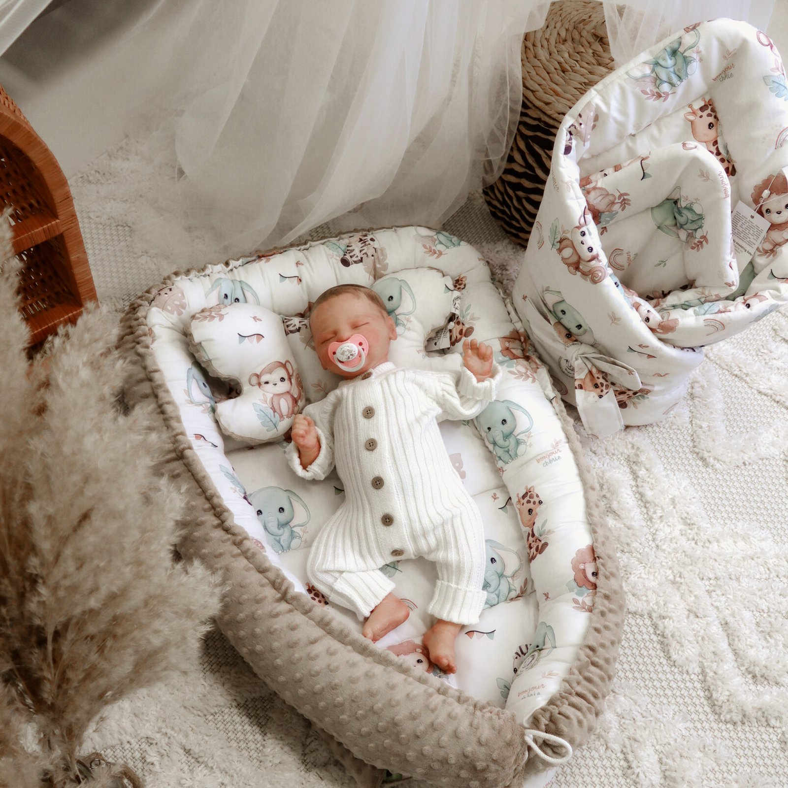 Babynest |Premium Baumwolle Minky|3er Set|Baby Safari 27689 Babynest |Premium Baumwolle Minky|3er Set|Baby Safari Hauptbild