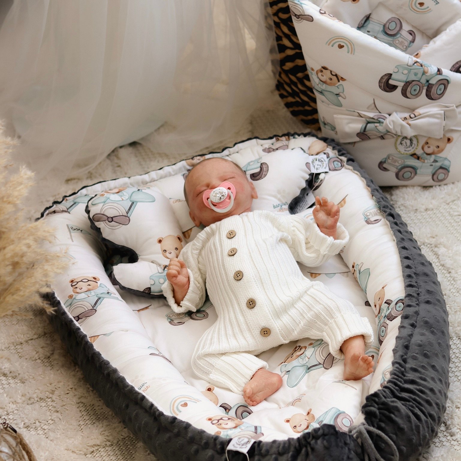 Babynest |Premium Baumwolle Minky|3er Set|Tractors & Bears 27716 Babynest |Premium Baumwolle Minky|3er Set|Tractors & Bears Hauptbild