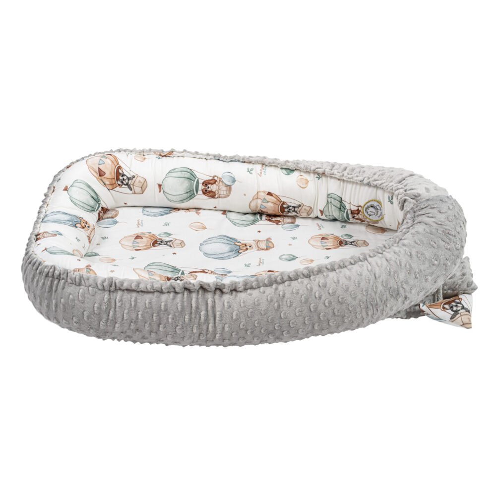 Nid pour bébé | Coton minky de qualité supérieure | Lot de 3 | Chiots et montgolfières (image supplémentaire 1)