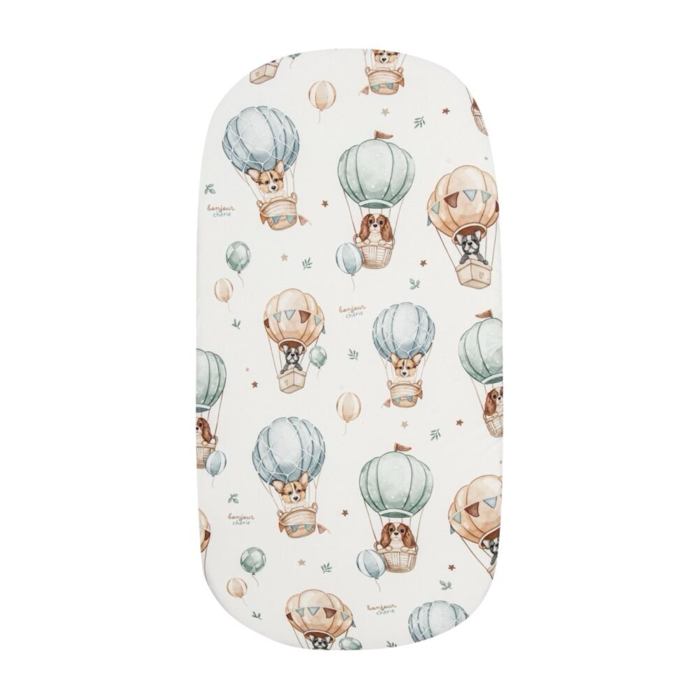 Premium fitted sheet 75x30 cm – 100% soft cotton | Puppies & Hot Air Balloons main image