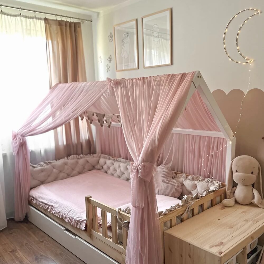 Baldacchino per letto a casetta in tulle - rosa antico (immagine principale)
