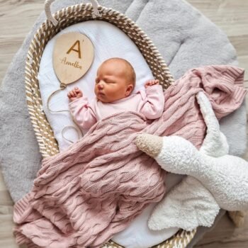 Bambus Babydecke gestrickt mit Zopfmuster|Pink Zusatzbild-1