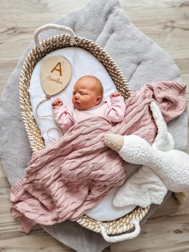 Bambus Babydecke gestrickt mit Zopfmuster|Pink Zusatzbild-1