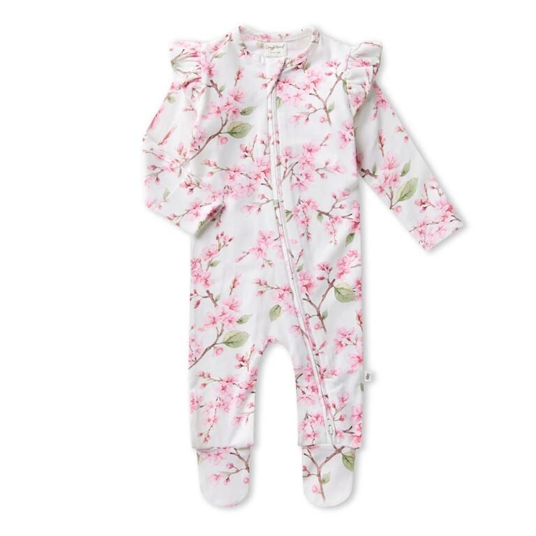 Cherry Blossom Organic Snuggle Sleepsuit Zip Footie with Frill Zusatzbild-1