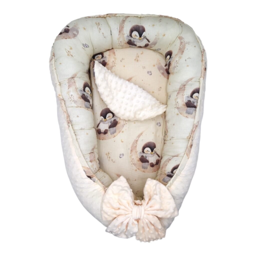 Babynest |Premium Ultra Soft Musselin Minky|Penguin Fly to the Moon Zusatzbild-1