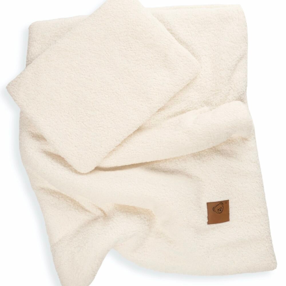 Set composto da copertina e cuscino per neonato, in tessuto bouclé color crema (immagine aggiuntiva 1)