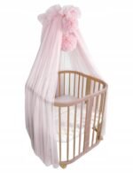Bed canopy tulle light pink with 2 pompoms Additional image-1