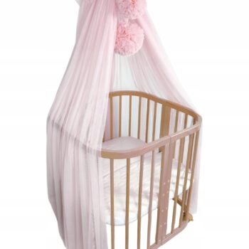 Betthimmel Tüll Hell Rosa mit 2 Pompons Zusatzbild-1