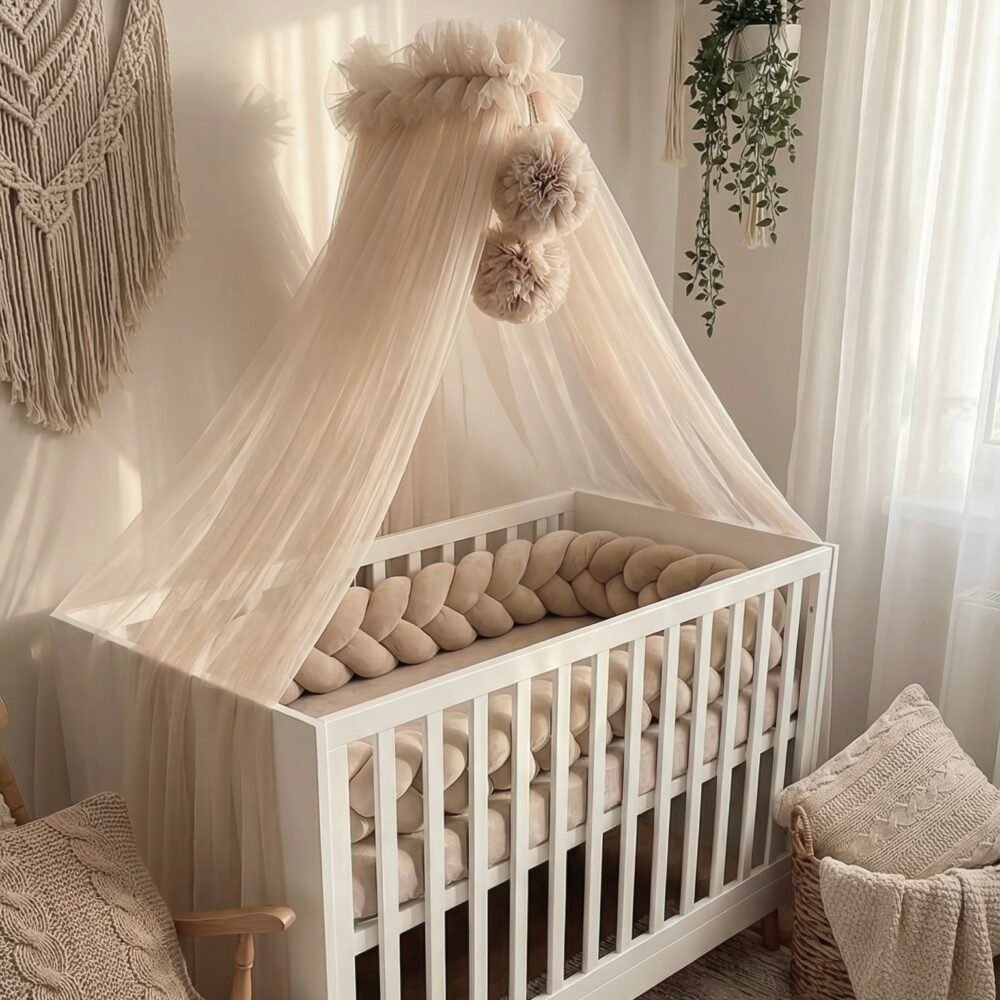 Betthimmel Tüll Beige mit 2 Pompons Hauptbild