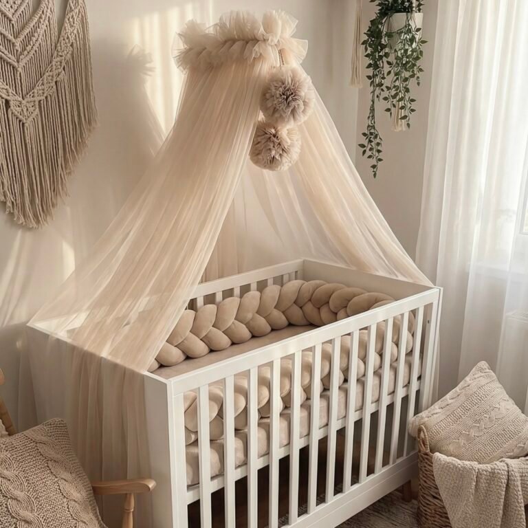 Betthimmel Tüll Beige mit 2 Pompons Hauptbild