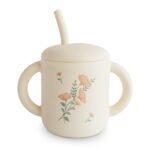 Mushie Trinklernbecher mit Strohhalm Pink Flowers