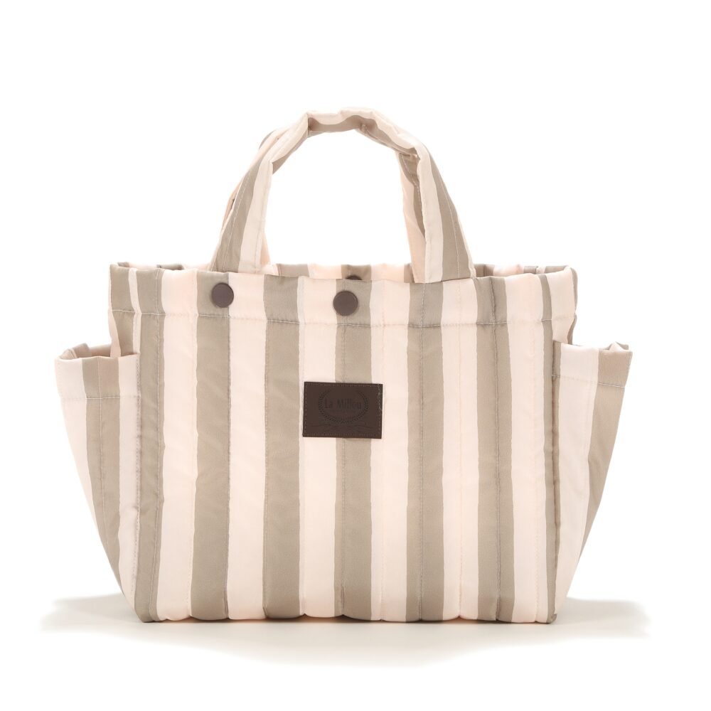 Organizer per passeggino in nylon a righe beige_Immagine principale