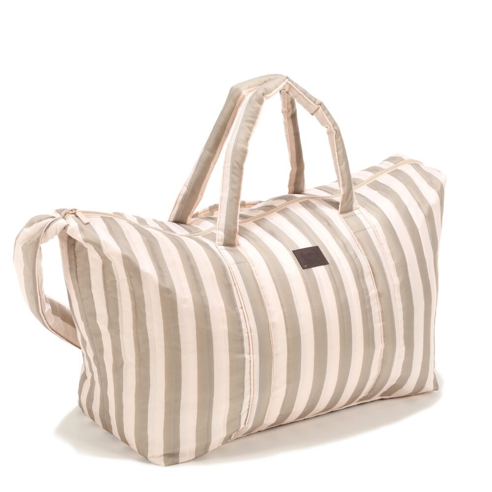 Borsa da weekend in nylon a righe beige_Immagine principale