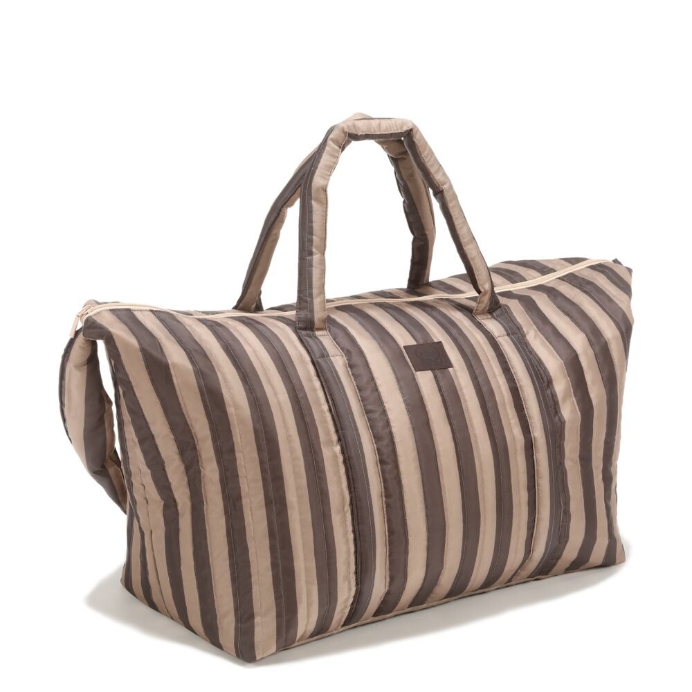 Sac week-end en nylon à rayures marron_Image principale