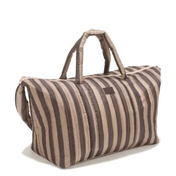 Sac week-end en nylon à rayures marron_Image principale