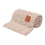 Bambus Babydecke gestrickt mit Zopfmuster Beige