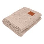 Bambus Babydecke gestrickt mit Zopfmuster Beige – Bild 2