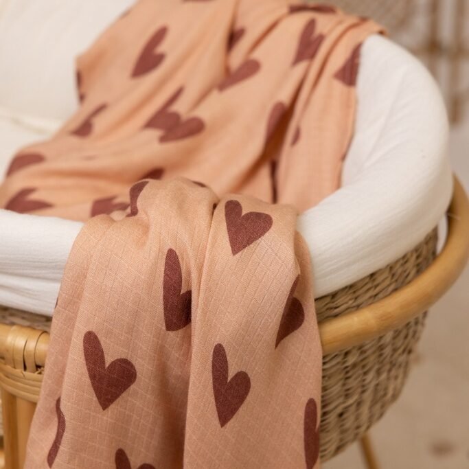 Pucktuch Bambus Musselin HEARTBEAT PINK - 115 x 140 cm Hauptbild