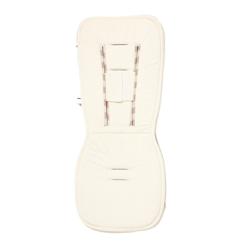 Fodera per passeggino in velluto di cotone a righe multicolore beige. Immagine aggiuntiva 1.