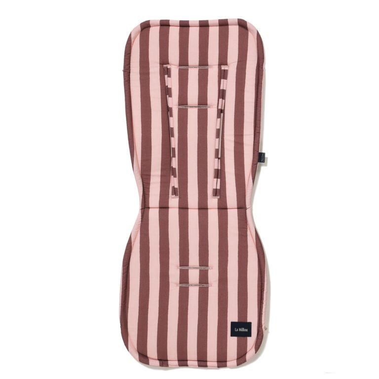 Doublure de poussette rose à rayures multicolores en velours de coton (Image principale)