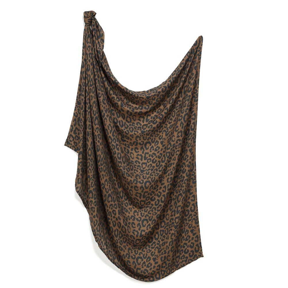 Copertina per neonati in mussola di bambù con stampa leopardata e cioccolato - 115 x 140 cm Immagine principale