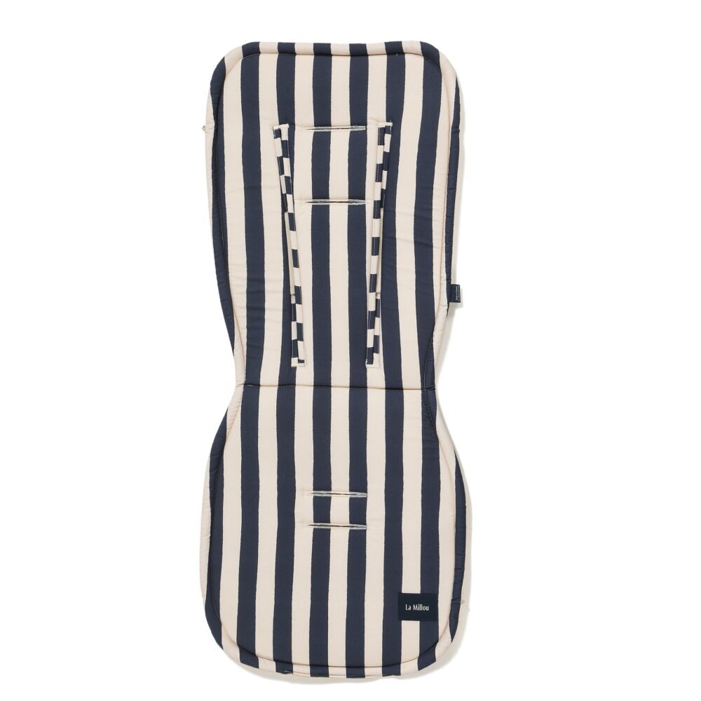 Fodera per passeggino in velluto di cotone a righe multicolore blu navy (Immagine principale)