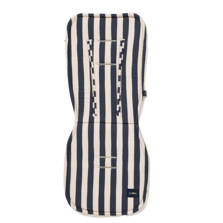 Doublure de poussette en velours de coton à rayures multicolores bleu marine (Image principale)