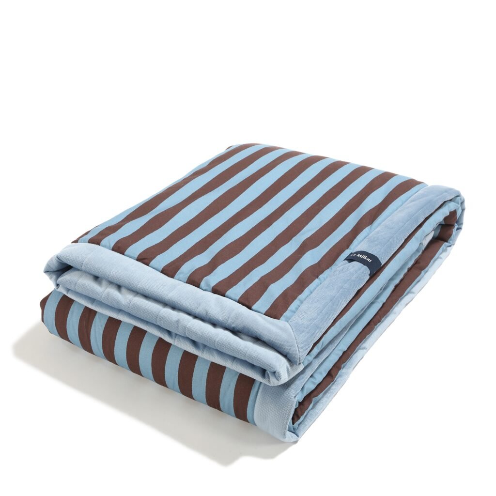 Couverture bleue à rayures en velours chaud - XL - 140 x 200 cm Image principale