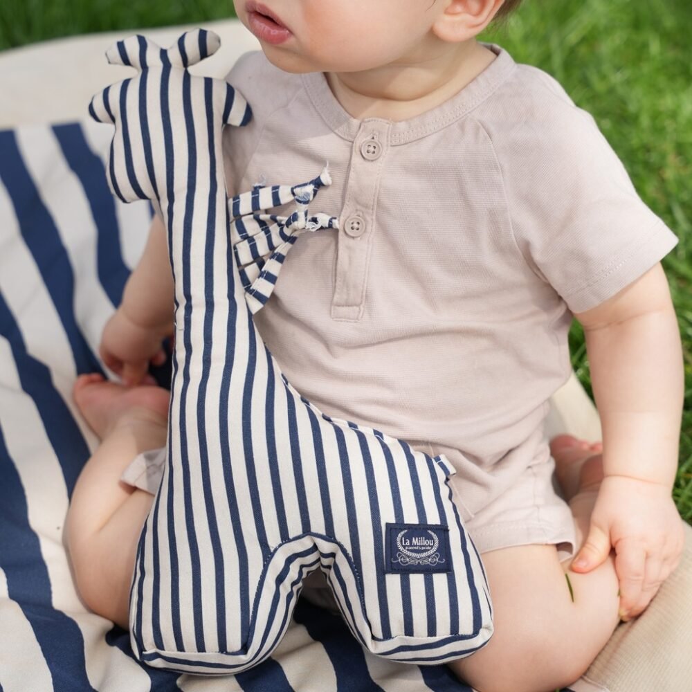 Giraffe Rattle Cotton Stripes Navy Additional Image 1