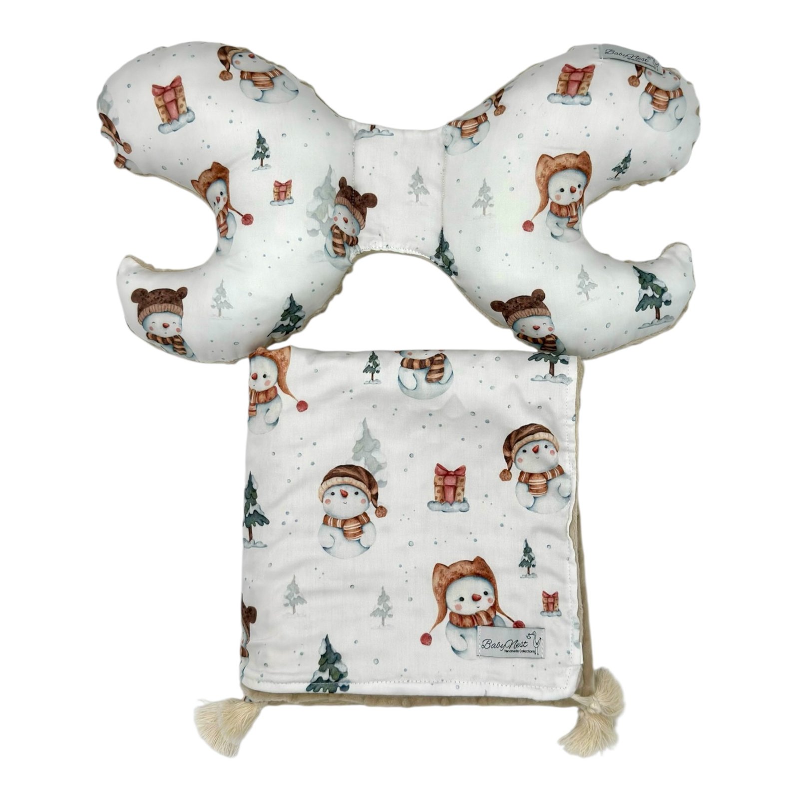Kuscheldecke Snowman Beige Set Kuscheldecke-Kissen|Premium Baumwolle|Snowman Beige – Bild 1